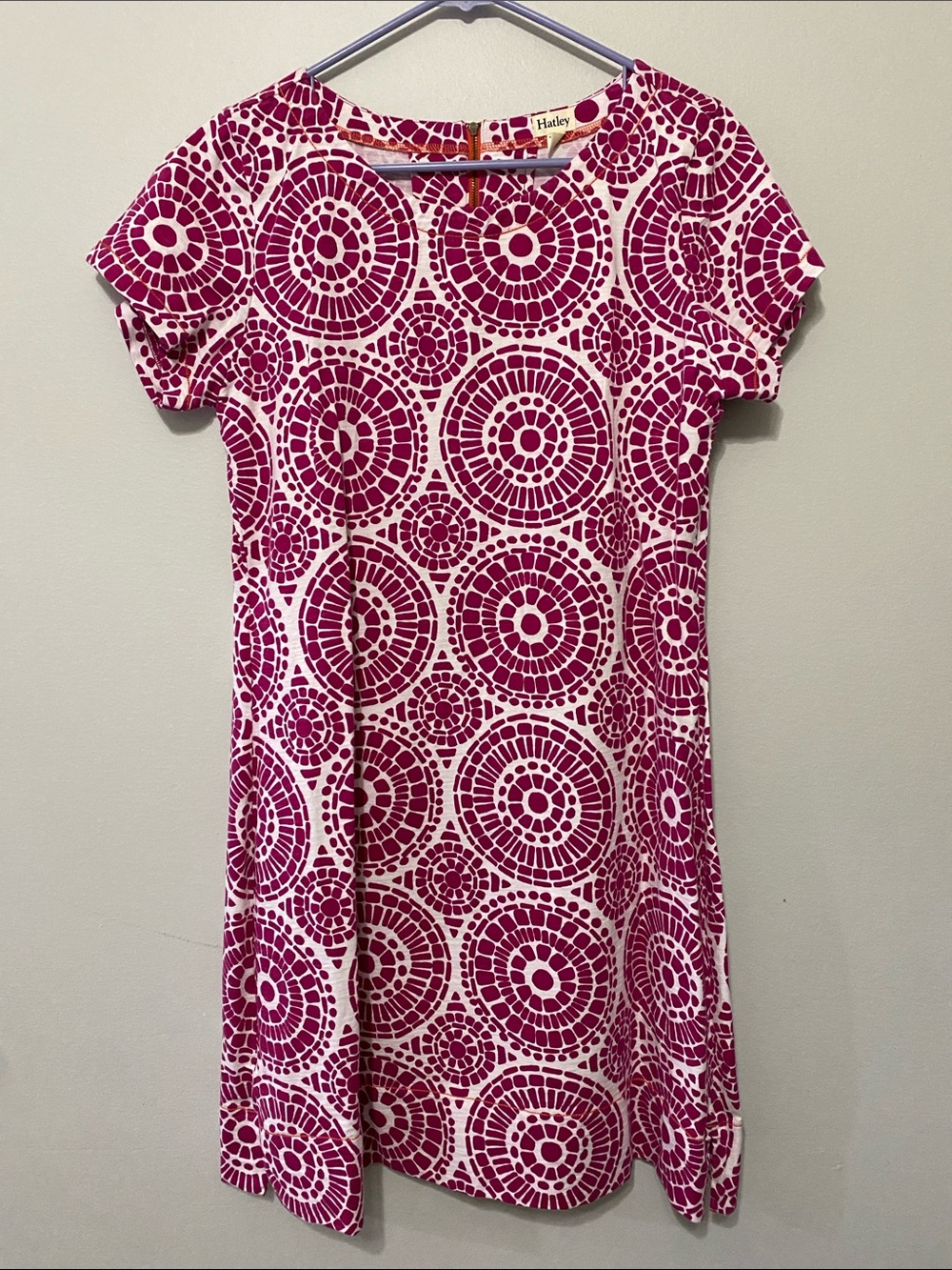 Hatley Woman’s Purple and White Circular Print Midi Dress 100 % Cotton Sz Large